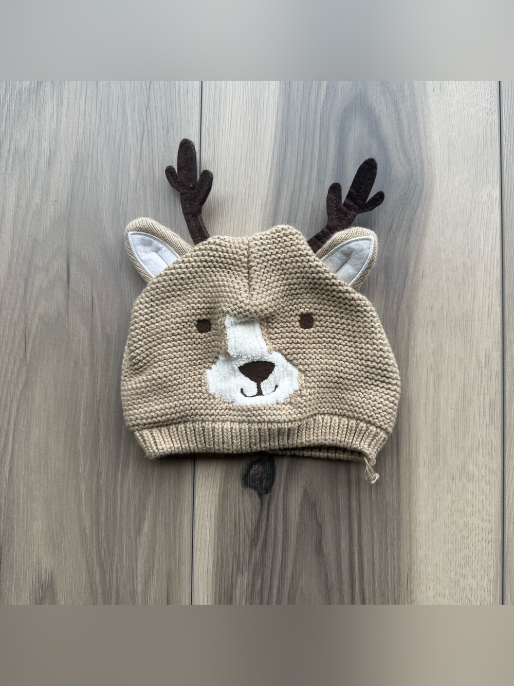Carter's Brown Baby Reindeer Knit Hat Cap 3D Antlers size 3-9 Months